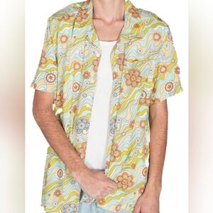 Men's Floral Casual Button Down Shirt psychedelic
